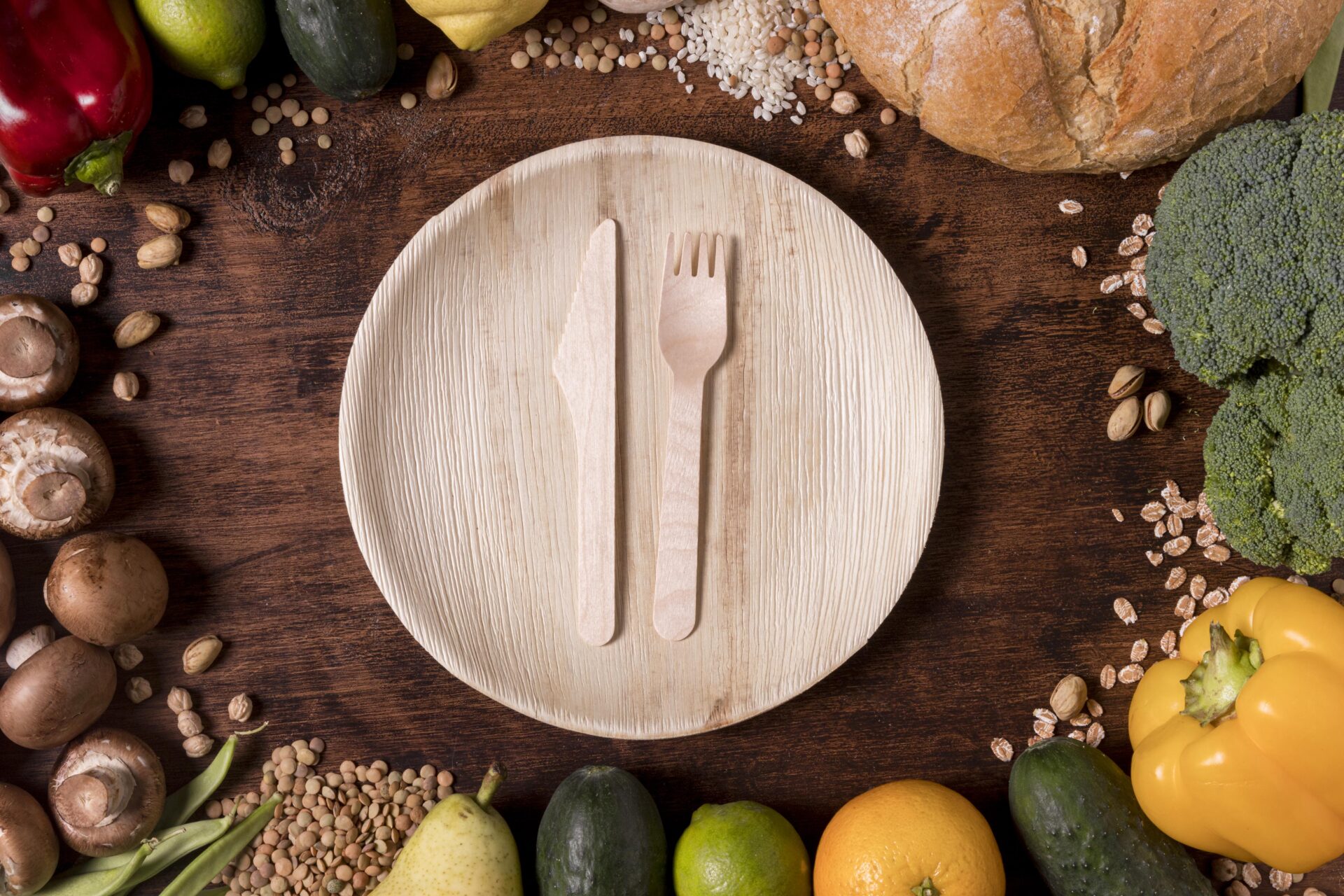 Fresh Organic Food Circle with Veggies, Fruits & Whole Grains(Image by freepik